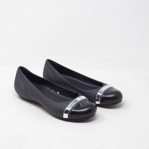 Crocs Women Cap Toe Mirror Ballet Flats Slip On Black Silver Size 6